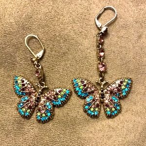 Betsey Johnson asymmetrical butterfly earrings. Colorful crystals. Unworn.